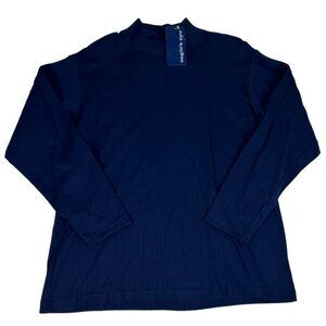 Eagle's Eye Cotton Long Sleeve T-Shirt Men's XL Navy Mock Neck Shoulder Pads